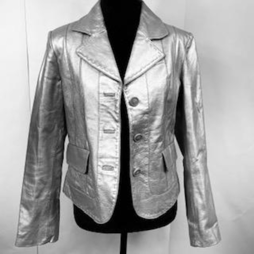 100% Leather Silver Metallic Jacket - image 5